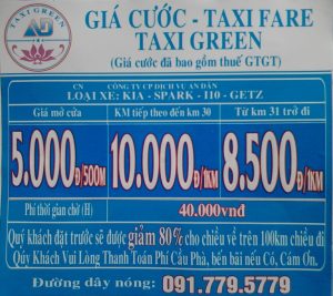 Bảng giá cước taxi Green - Xe đưa đón sân bay Cần Thơ đi Phụng Hiệp